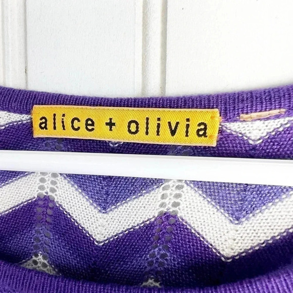 Alice + Olivia Size S Purple and white Chevron Striped A line Knit Sweater Dress - Picture 3 of 6